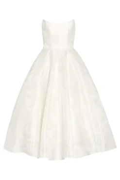 Fiorela White Floral Jacquard Strapless Midi Dress
