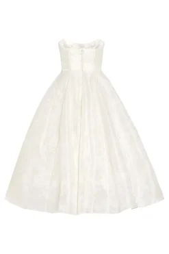 Fiorela White Floral Jacquard Strapless Midi Dress