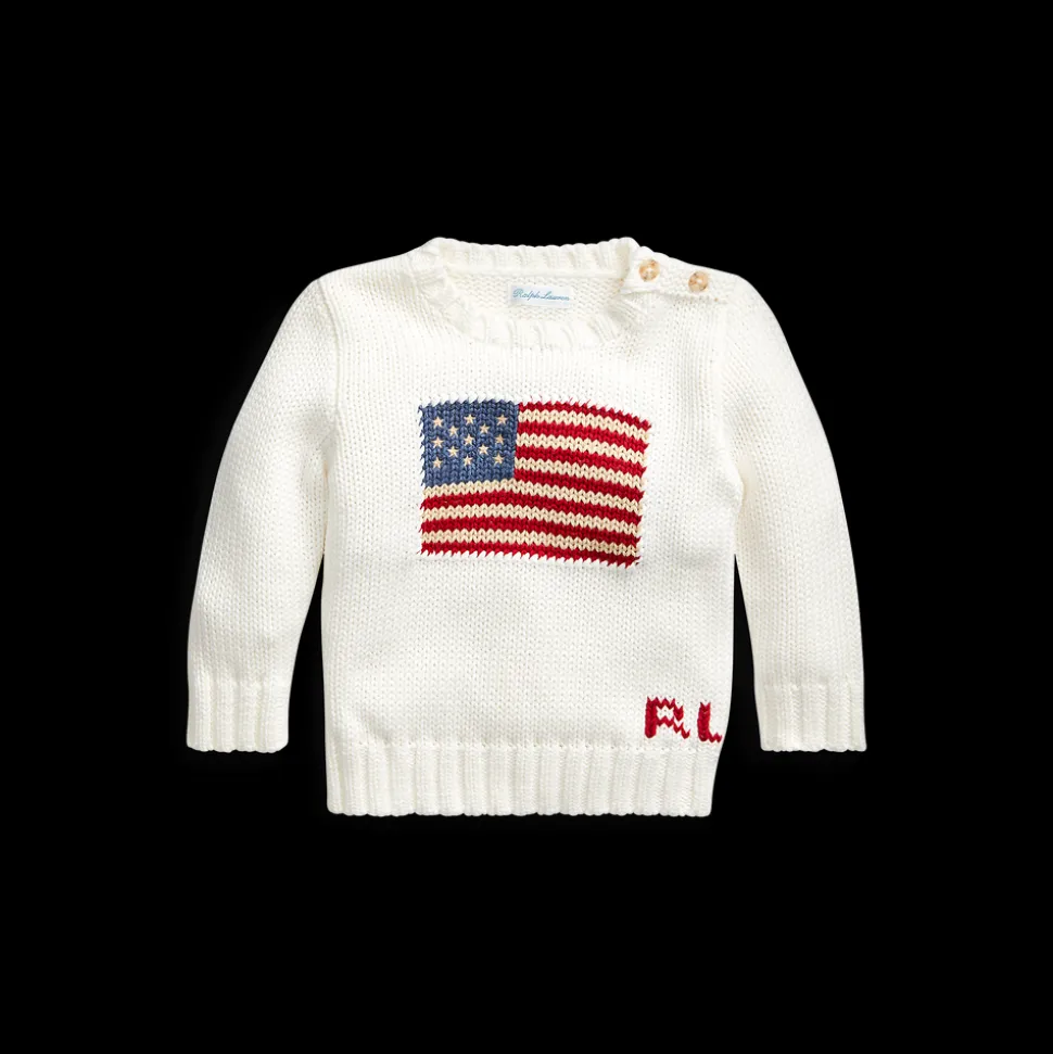Flag Cotton Crewneck Sweater in White