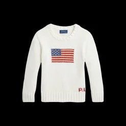 Flag Cotton Crewneck Sweater in White