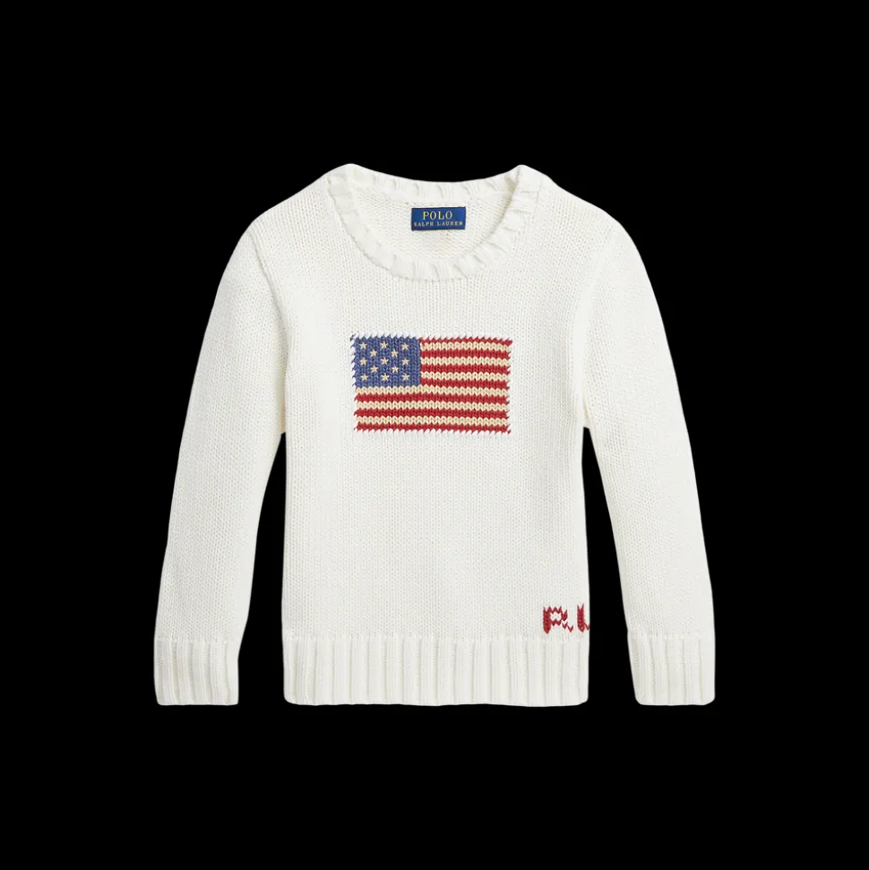 Flag Cotton Crewneck Sweater in White