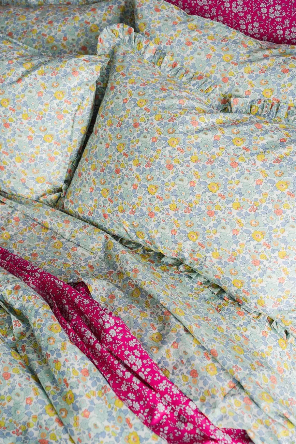 Flat Top Sheet Made With Liberty Fabric in Capel Fuchsia