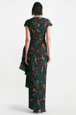 Floral Fil Coupe Florence Gown in Black Multi
