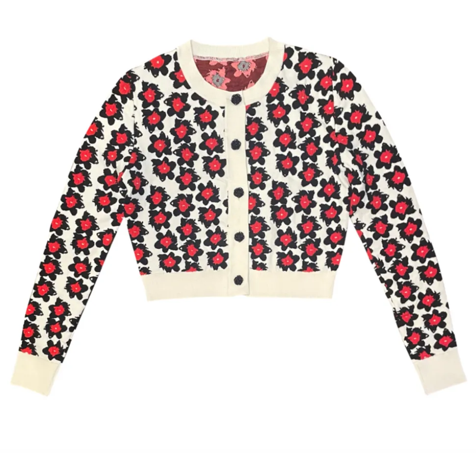 Floral Jacquard Cropped Cardigan