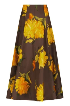 Floral Printed Cotton Parker Skirt in Chocolate Multi