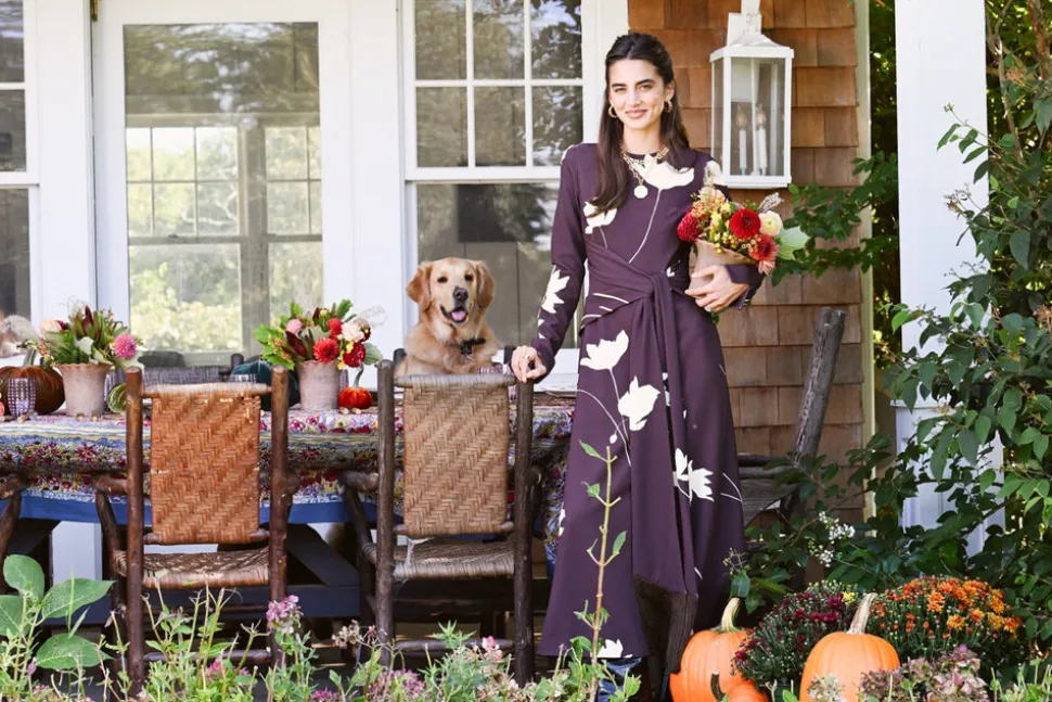 Floral Printed Crepe Long Sleeve Tie Waist Dress in Cocoa & Sunlight