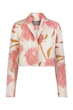Floral Velvet Cropped Tucked Jacket in Pink Multi