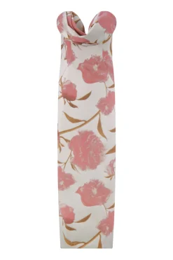 Floral Velvet Draped Bust Sheath in Pink Multi