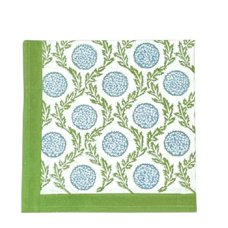 Flowers & Vines Napkins in Blue & Green, Set of 4
