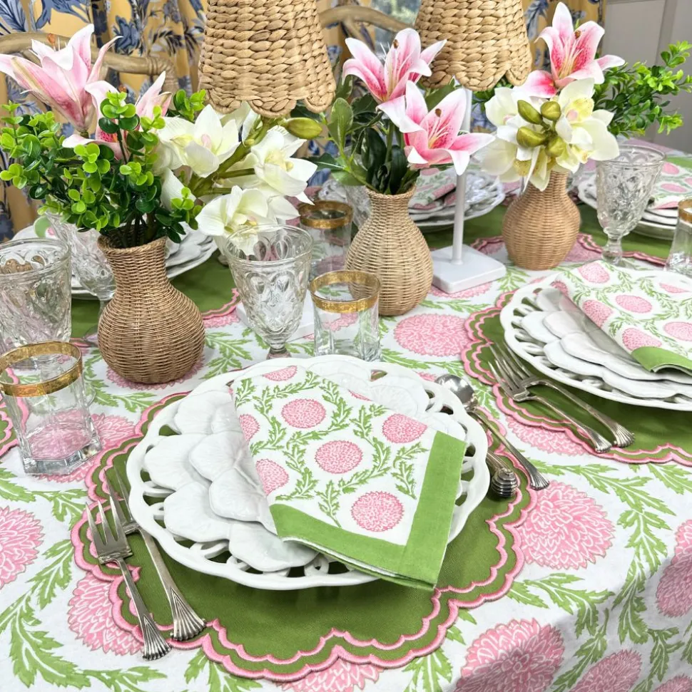 Flowers & Vines Tablecloth in Pink and Green