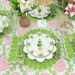 Flowers & Vines Tablecloth in Pink and Green