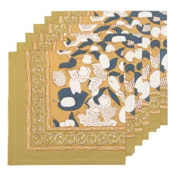 Forest Harvest Napkins Mustard & Blue, Set of 6