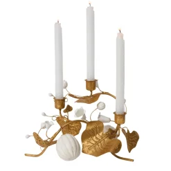 Forest Walk Pumpkin & Vine Triple Candlestick Holder in Gold
