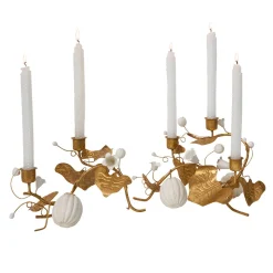 Forest Walk Pumpkin & Vine Triple Candlestick Holder in Gold
