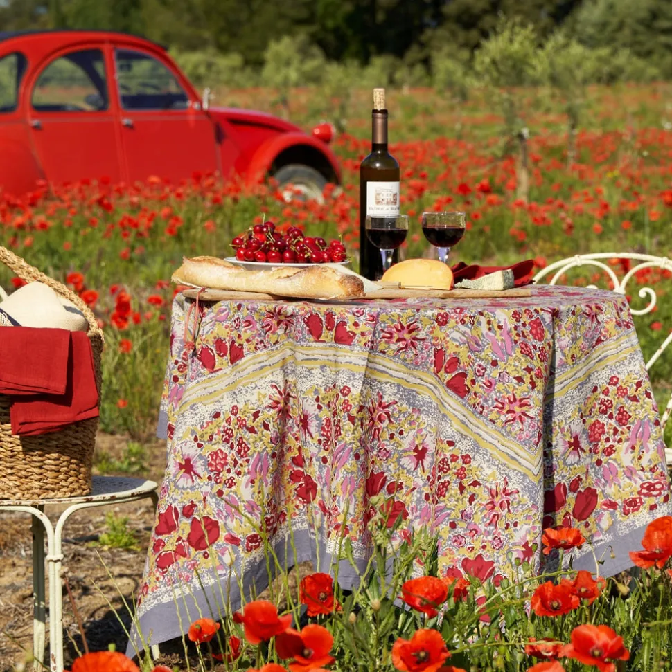French Tablecloth Jardin Red & Grey