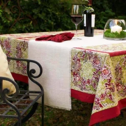 French Tablecloth Winter Garden Wreath Red & Green