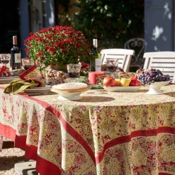 French Tablecloth Winter Garden Wreath Red & Green