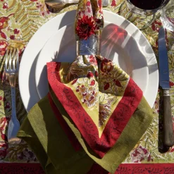 French Tablecloth Winter Garden Wreath Red & Green
