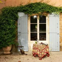 French Tablecloth Winter Garden Wreath Red & Green