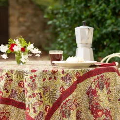 French Tablecloth Winter Garden Wreath Red & Green