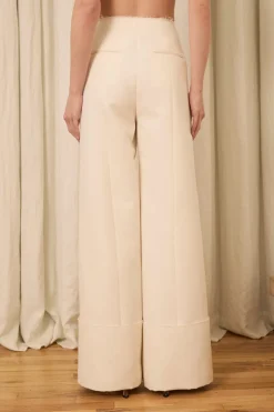 Freya Wide Leg Pant in Wool & Cotton Suiting