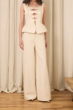 Freya Wide Leg Pant in Wool & Cotton Suiting