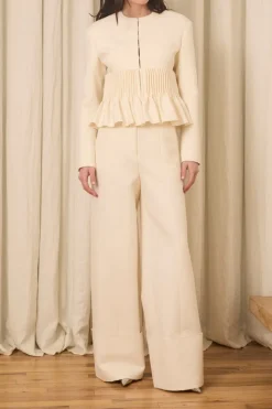 Freya Wide Leg Pant in Wool & Cotton Suiting