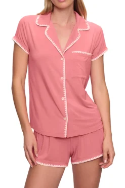 Frida Shortie PJ Set in Sunkissed Coral/Ivory