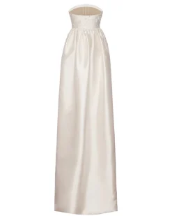 Gabi Gown in Ivory Silk Wool with Ivory Meadow Embellishment