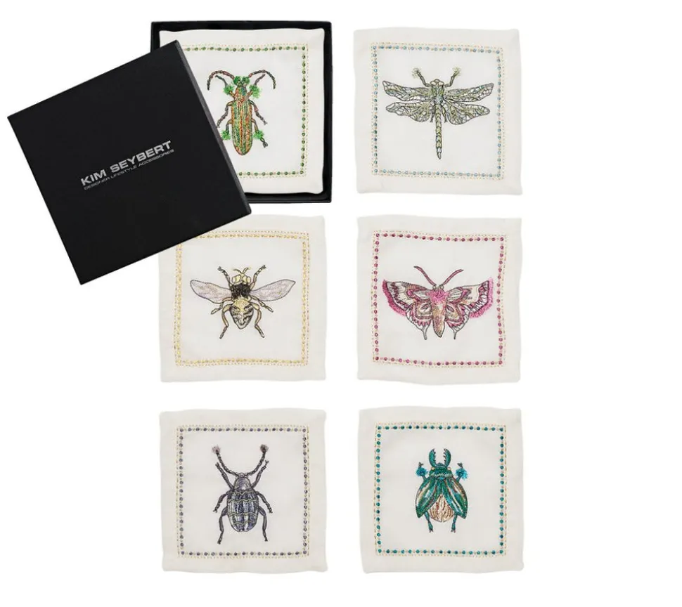 Garden Party Cocktail Napkins in White & Multi, Set of 6 in a Gift Box