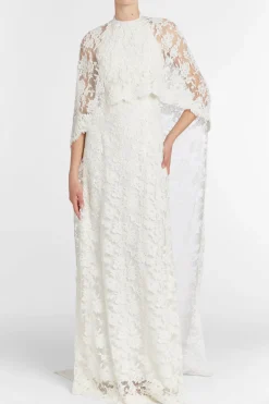Garland Beaded White Lace Cape with Scalloped Hem