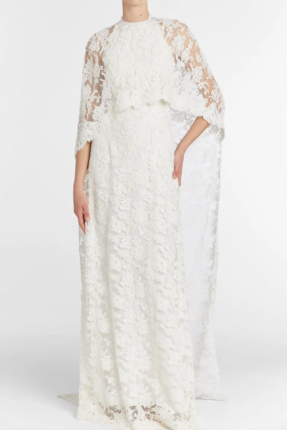 Garland Beaded White Lace Cape with Scalloped Hem