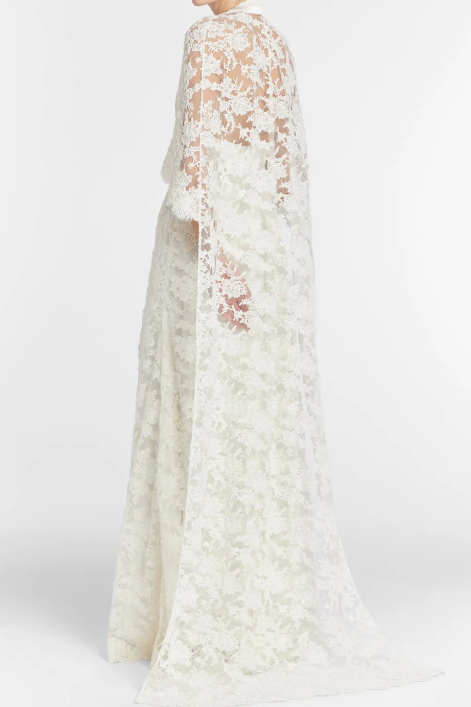 Garland Beaded White Lace Cape with Scalloped Hem