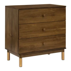 Gelato 3-Drawer Changer Dresser with Removable Changing Tray in Natural Walnut & Gold Feet
