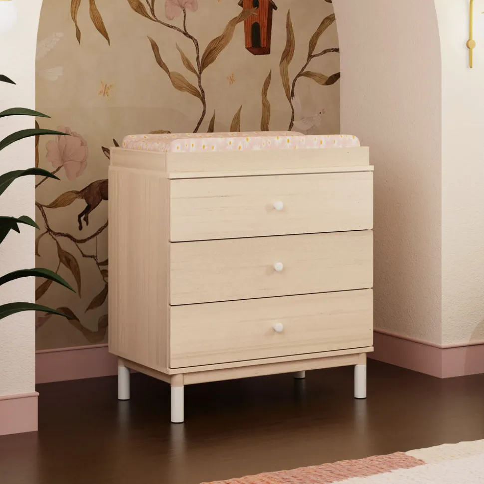 Gelato 3-Drawer Changer Dresser with Removable Changing Tray in Washed Natural & White