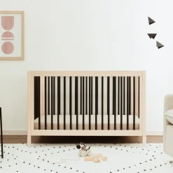 Gelato 4-in-1 Convertible Crib with Toddler Bed Conversion Kit in Washed Natural & Black