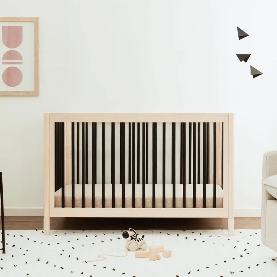 Gelato 4-in-1 Convertible Crib with Toddler Bed Conversion Kit in Washed Natural & Black