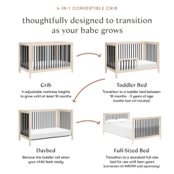 Gelato 4-in-1 Convertible Crib with Toddler Bed Conversion Kit in Washed Natural & Black