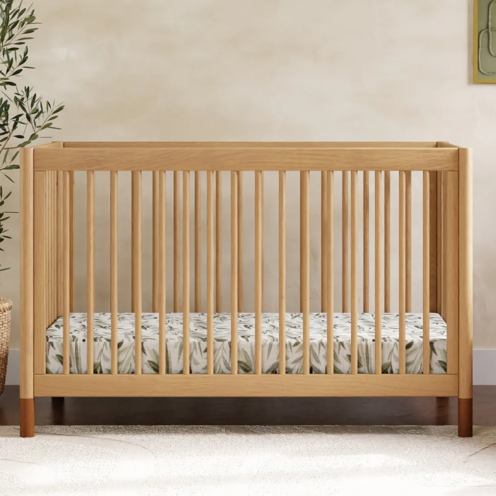 Gelato 4-in-1 Convertible Crib with Toddler Bed Conversion Kit in Honey with Vegan Tan Leather Feet