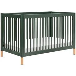 Gelato 4-in-1 Convertible Crib with Toddler Bed Conversion Kit in Forest Green with Vegan Blonde Leather Feet