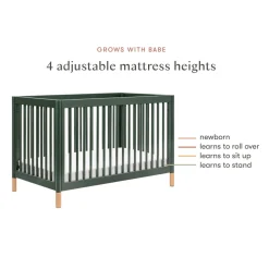 Gelato 4-in-1 Convertible Crib with Toddler Bed Conversion Kit in Forest Green with Vegan Blonde Leather Feet