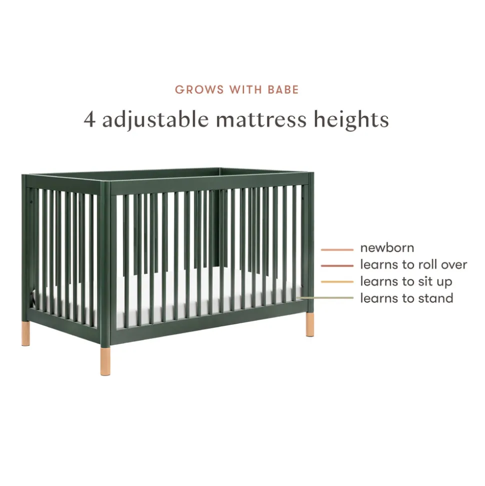 Gelato 4-in-1 Convertible Crib with Toddler Bed Conversion Kit in Forest Green with Vegan Blonde Leather Feet