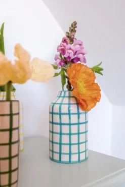 Genie in a Bottle Deco Vase & Bottle in Ibiza Blue Gingham