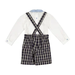 George Navy Tartan Boy Dungaree & Shirt