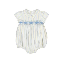 George Yellow Blue Stripe Smocked Bubble Romper