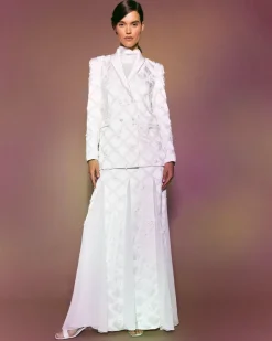 Georgia Blazer in Ivory Satin with Lattice Embellishment