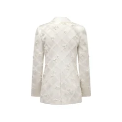 Georgia Blazer in Ivory Satin with Lattice Embellishment