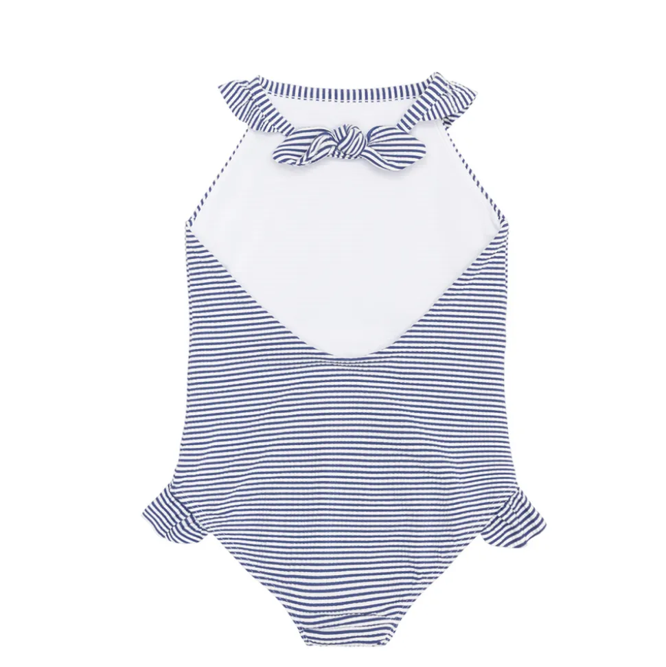 Girl’s Harbor Stripe Ruffle Halter One Piece