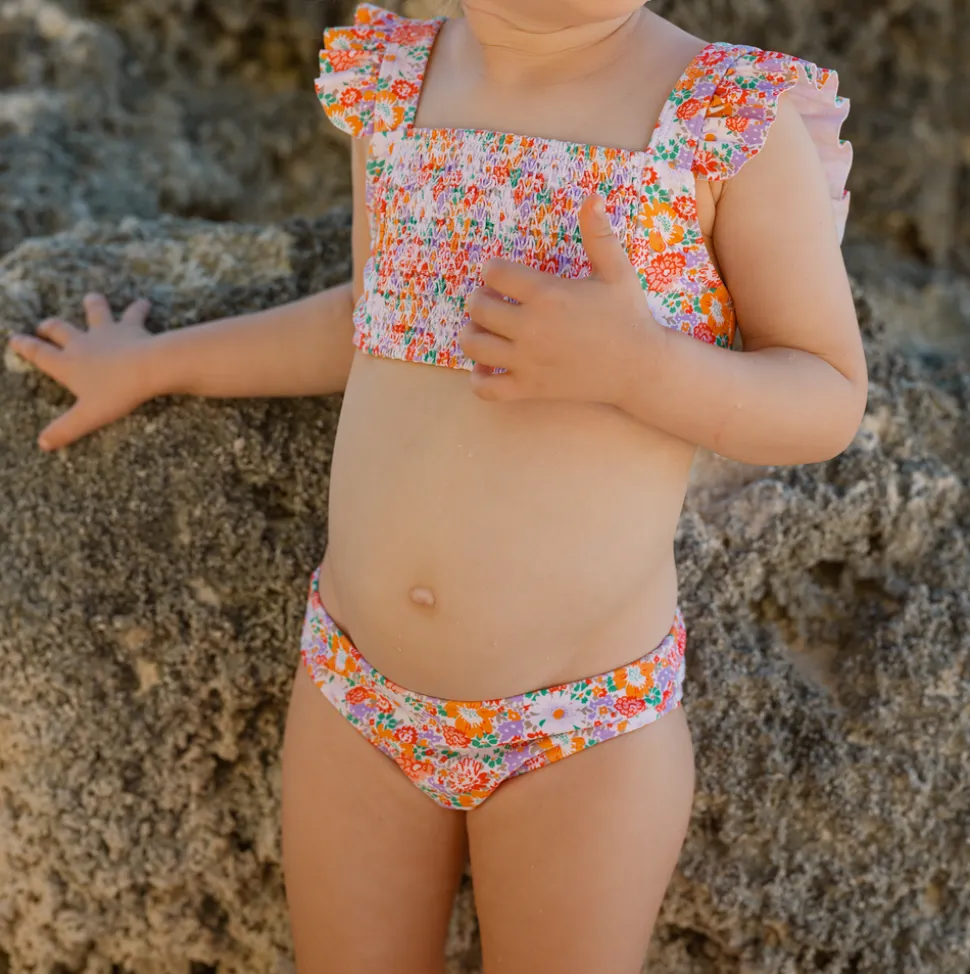 Girls Island Blossom Smocked Ruffle Strap Bikini