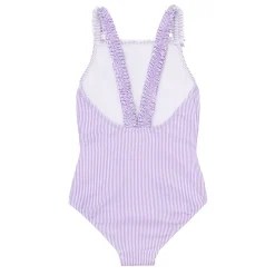 Girls Lavender Stripe Ruched Strap One Piece